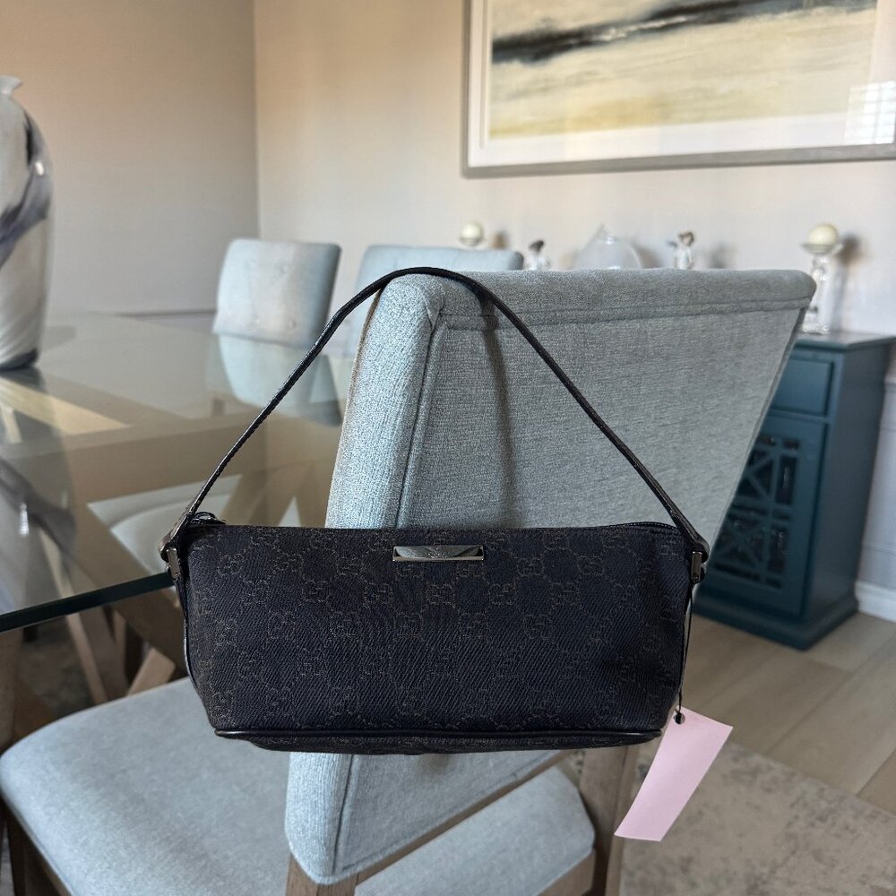 Gucci GG DENIM Boat Pochette Dark Brown